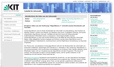 Screenshot of news article on www.informatik.kit.edu from 2013-10-24